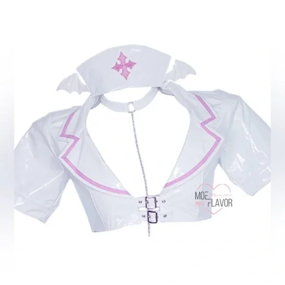 Moe Flavor White and Pink LATEX SUCCUBUS NURSE Halloween costume - Picture 3 of 7